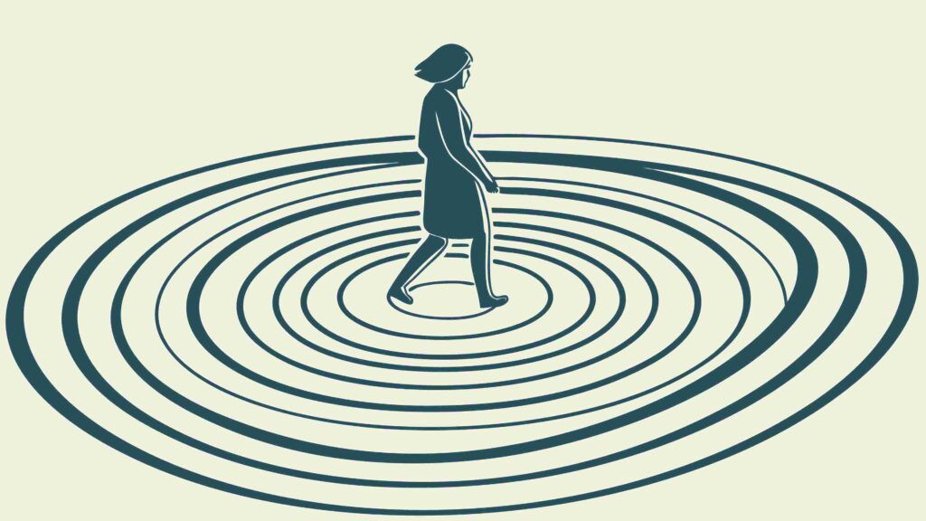 Woman Standing on Concentric Circles, Abstract Meditation, vector design Generative AI